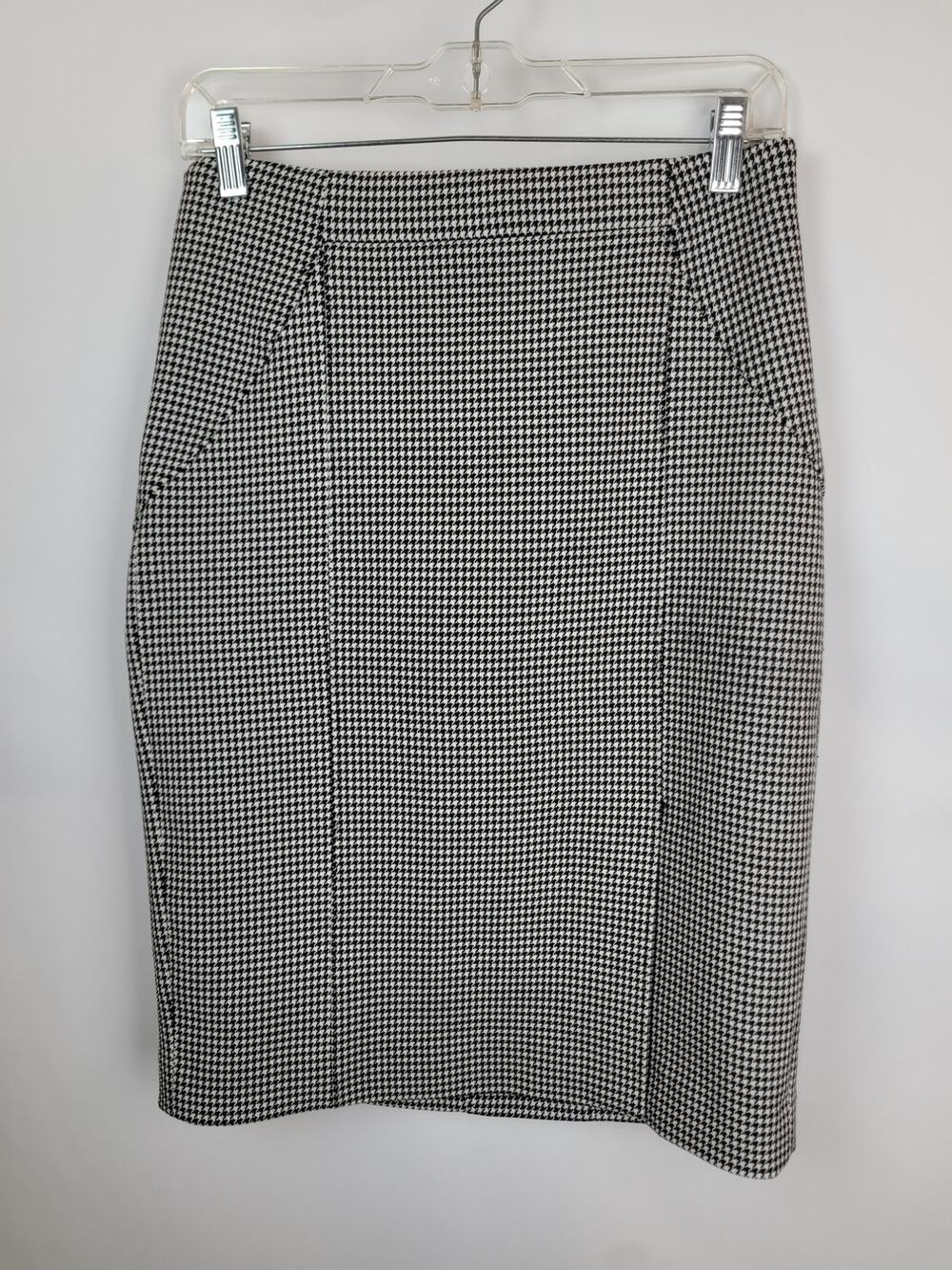 Banana Republic Houndstooth Academia Front Slit Stretchy Skirt Black White 4